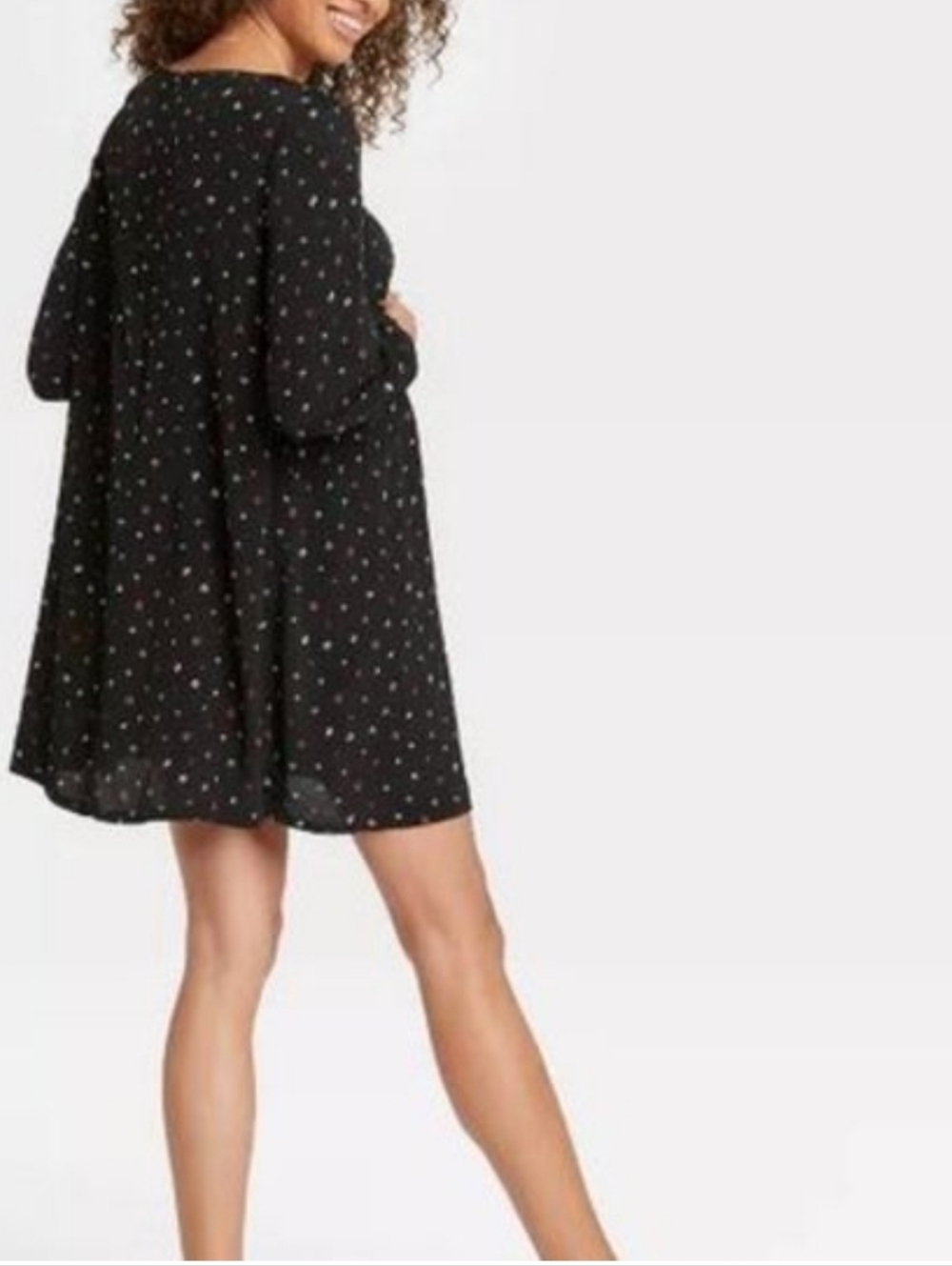 HATCH Black Mini Dress with Multicolor Floral Dots